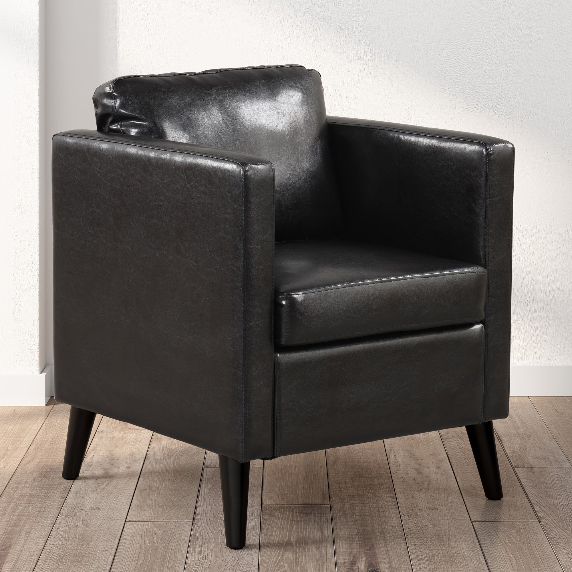 PU Leather Arm Chair Modern Accent Chair With Wood Legs, Single Sofa Chair For Living Room, Office