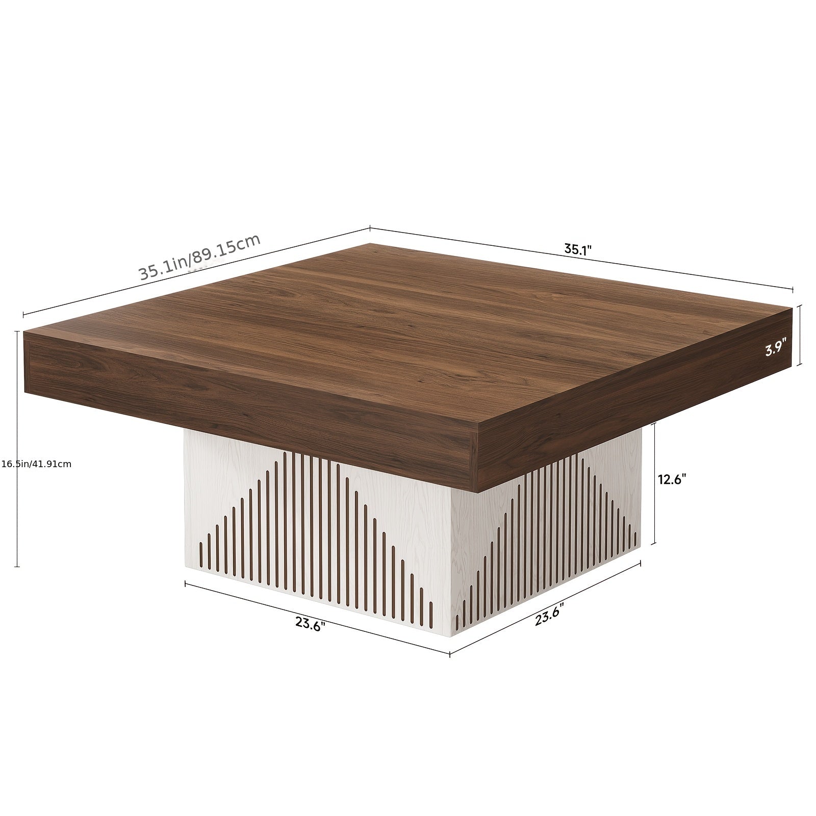 Modern 91cm Square Coffee Table - Scratch-Resistant Engineered Wood Brown & White Centerpiece for Living Room - Brown