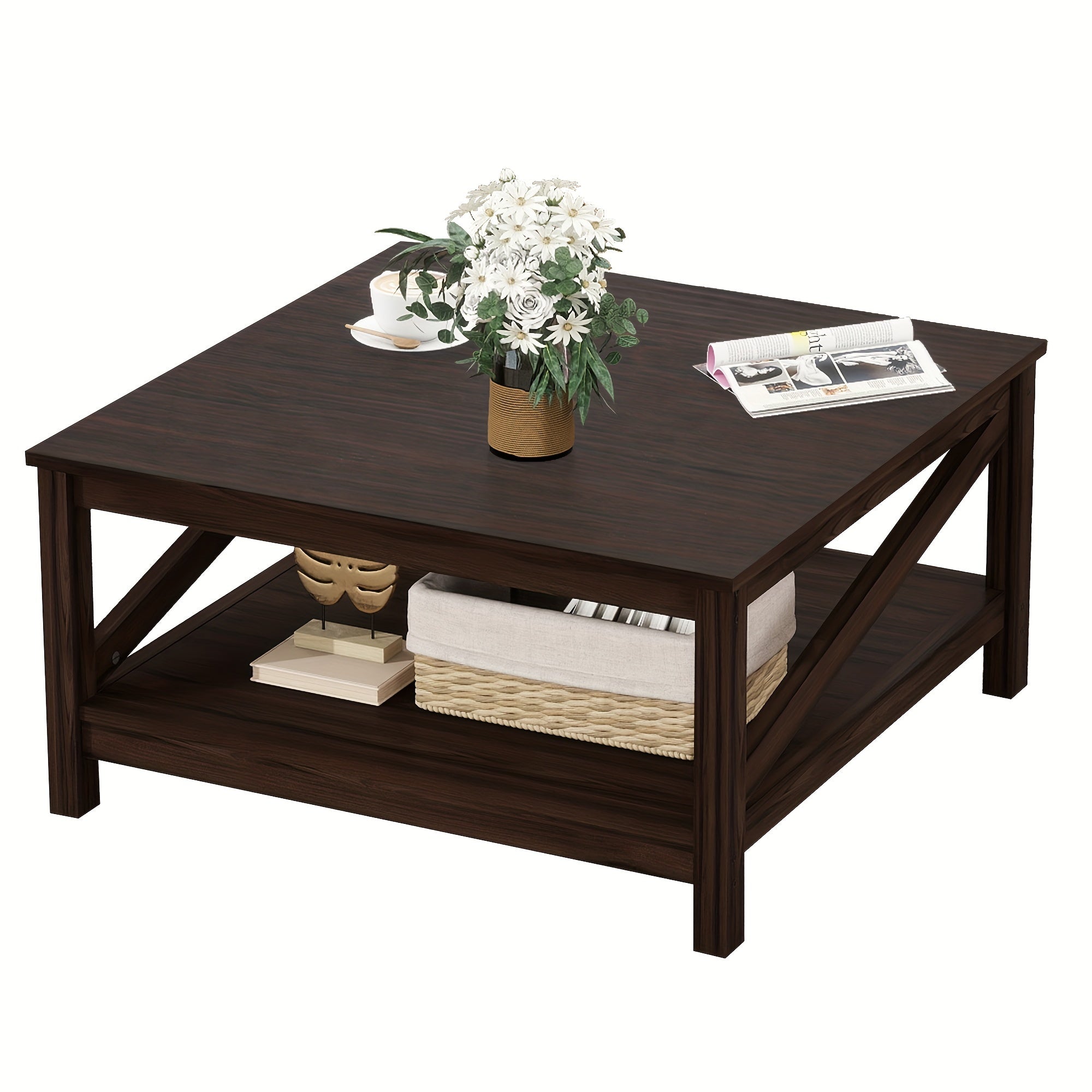 Wooden Coffee Table Storage Shelf Rectangular End Side Table