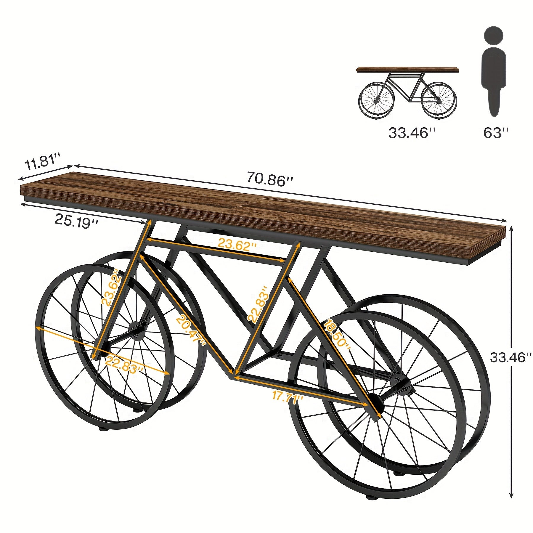 70.9-Inch Extra Long Console Table, Narrow Sofa Table With Bicycle Metal Base, Modern Industrial Entryway Table Behind Couch Table For Living Room, Hallway, Entrance, Foyer