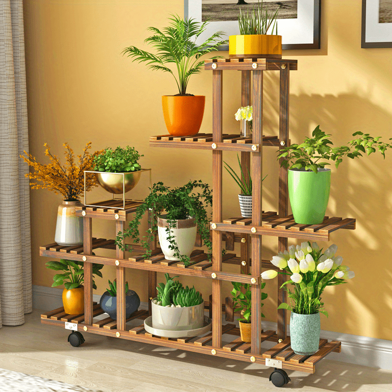 Chic Multi-Tiered Indoor Flower Stand - Wooden Succulent & Plant Pot Holder for Balcony and Living Room Decor