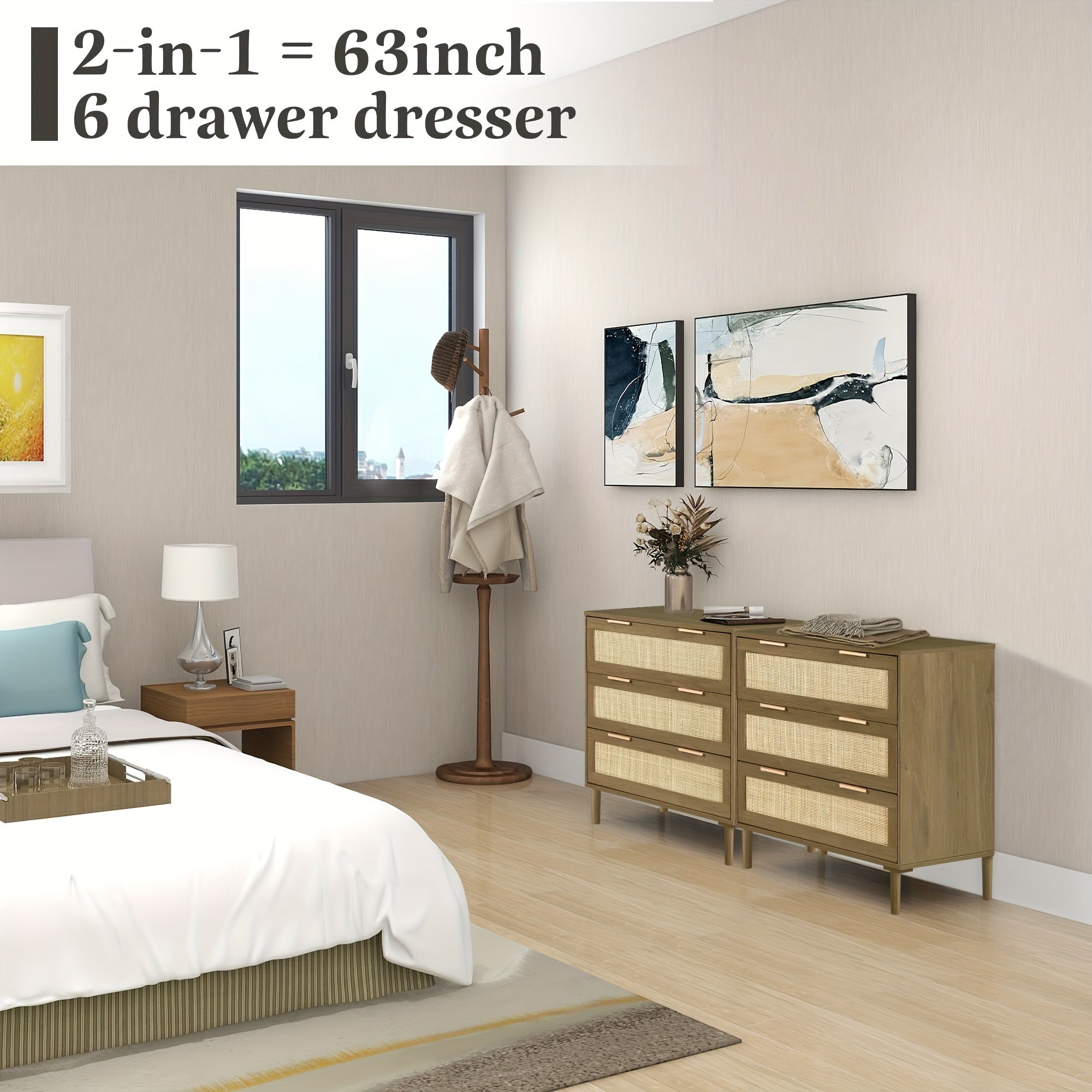 3 Drawer Dresser For Bedroom, Rattan Dresser Modern Closet Dressers Chest Of Drawers, Wood Brown 3 Drawer Storage Chest For Kids Bedroom, Hallway, Living Room