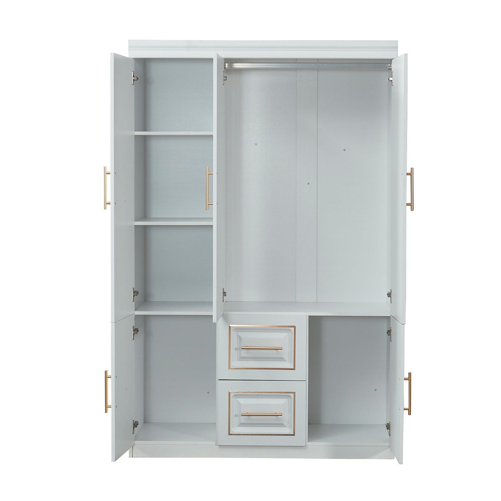 3-Door Armoires Wardrobe Closet with 5 Shelves & 2 Drawers, Wood Bedroom Wardrobe for Clothing Storage, White Armoire for Christmas, Thanksgiving, Halloween