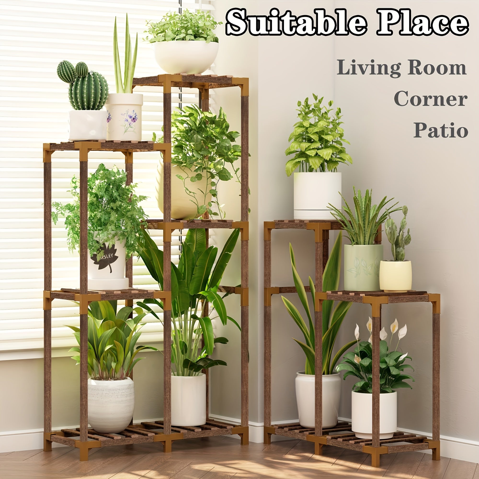 Corner Shelves 10 layer flower rack, can hold multiple tall potted plants, wooden corner flower rack, suitable for courtyard, garden, living room, display rack, Christmas decorations for home