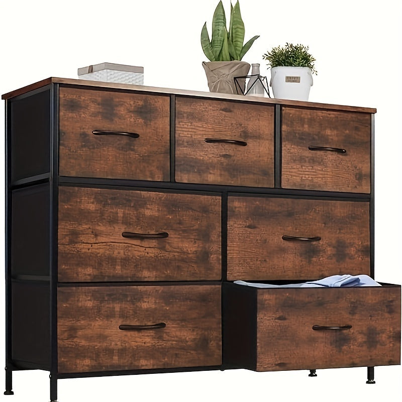 7 Drawer Fabric Storage Tower Dresser - Bedroom Storage Solution With 45 Inch Screen Wooden TV Stand - Rust - Dresser