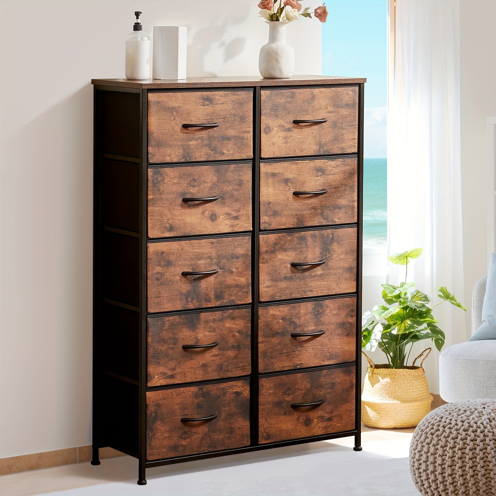 Idle Way Dresser For Bedroom With 10 Drawers Dresser With Metal Frame And Wood Tabletop Clothes Drawer Fabric Closet