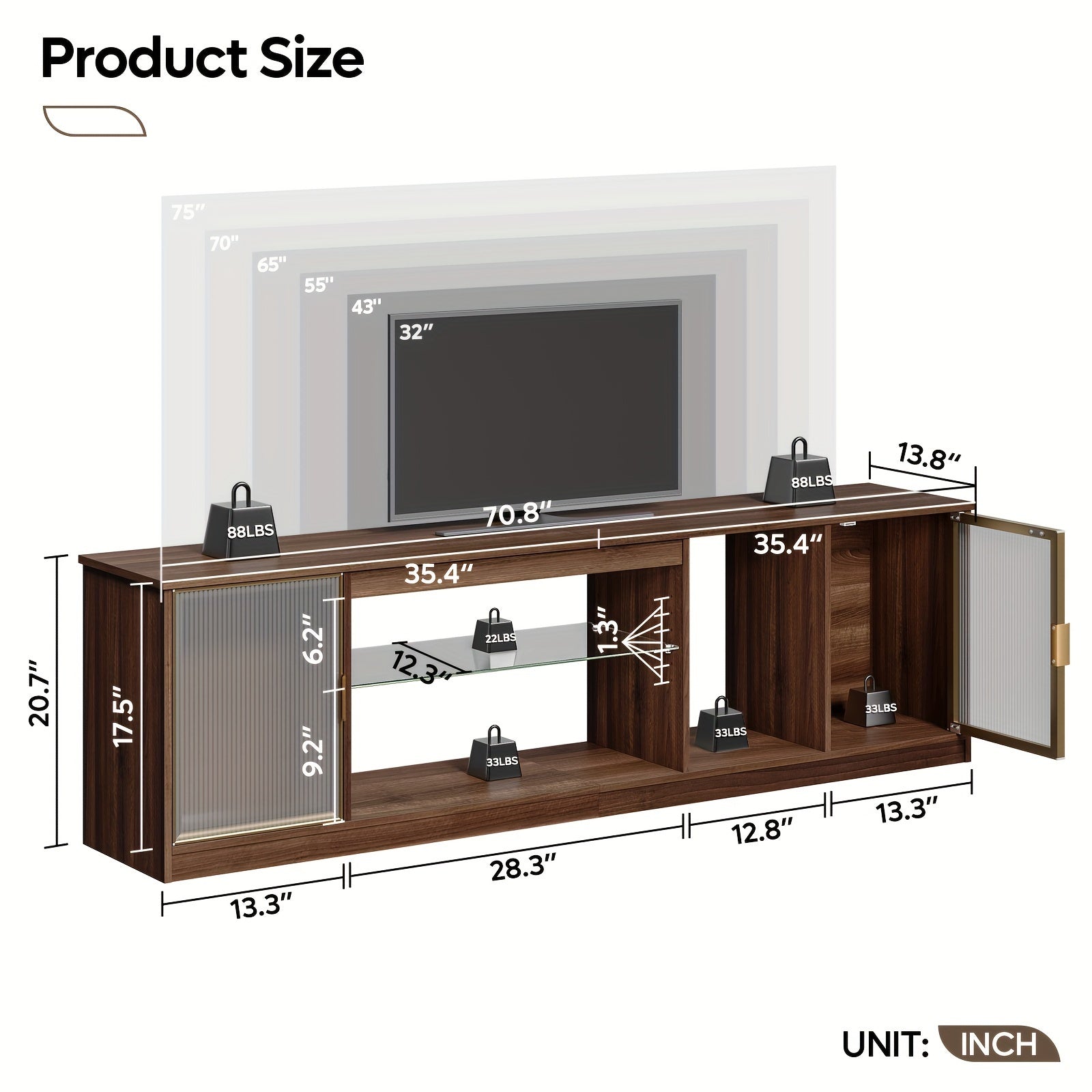 LED Gaming TV Stand For 70/75/80 Inch TV, Large Entertainment Center With Storage Cabinet For PS5 And Xbox, Adjustable Glass Shelf, Translucent/Wood Door - Sturdy, Easy To Assemble, Perfect For Gaming And Movie Nights