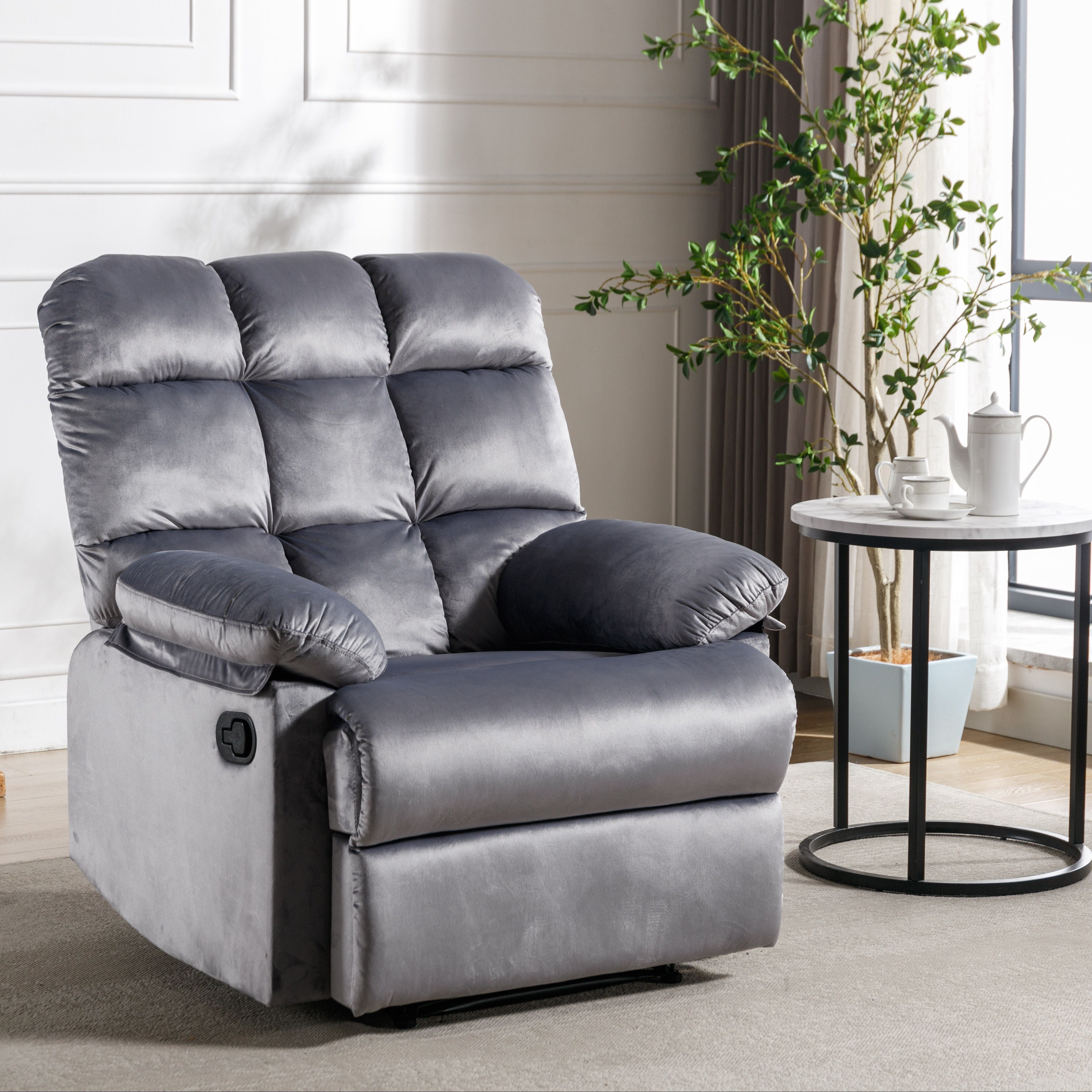 Classic Manual Recliner With Soft Padded Headrest And Armrest, Wonderful Chair&Sofa For Living Room And Bed Room, Brown