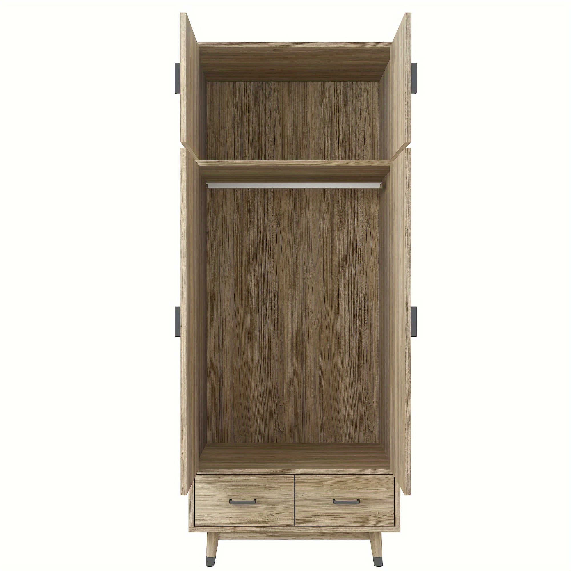 Large Armoire Wardrobe Bedroom Closet With 4 Doors, 2 Drawers, Removable Hanging Rod And Adjustable Shelves For Bedroom