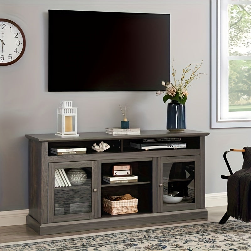 Modern TV Stand Media Stand Modern Entertainment Console For TV Up To 65" With Open And Closed Storage Space, Dark Walnut/Black, 60"W*15.75"D*29"H