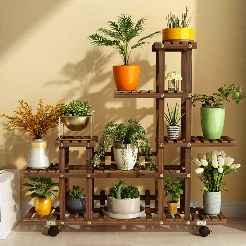 Chic Multi-Tiered Indoor Flower Stand - Wooden Succulent & Plant Pot Holder for Balcony and Living Room Decor