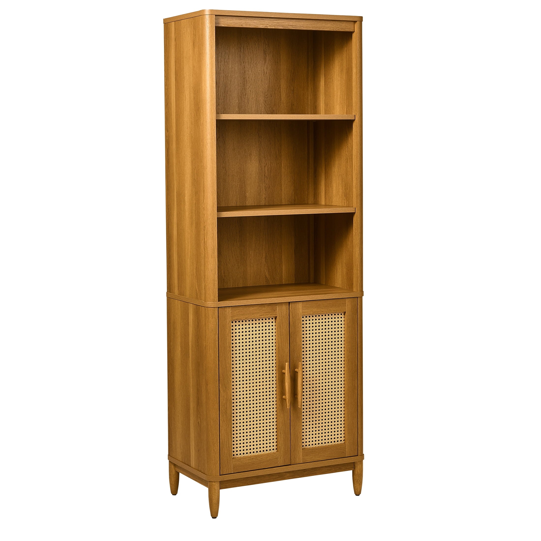 Bookcase with Doors Light Honey Finish，26.46’’ L x 15.51’’ W x 71.97’’ H - As pic - Bookshelf Westberry Furniture