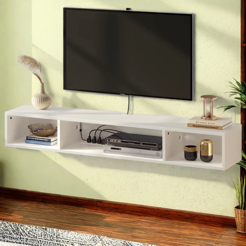 Television Stands, Floating TV Stand, TV Stand with Power Outlet, Floating TV Stand with RGB Lights,Wall Mounted TV Shelf, White Media Console with Storage Shelf, Entertainment Shelf Under TV for Entertainment Center, Living