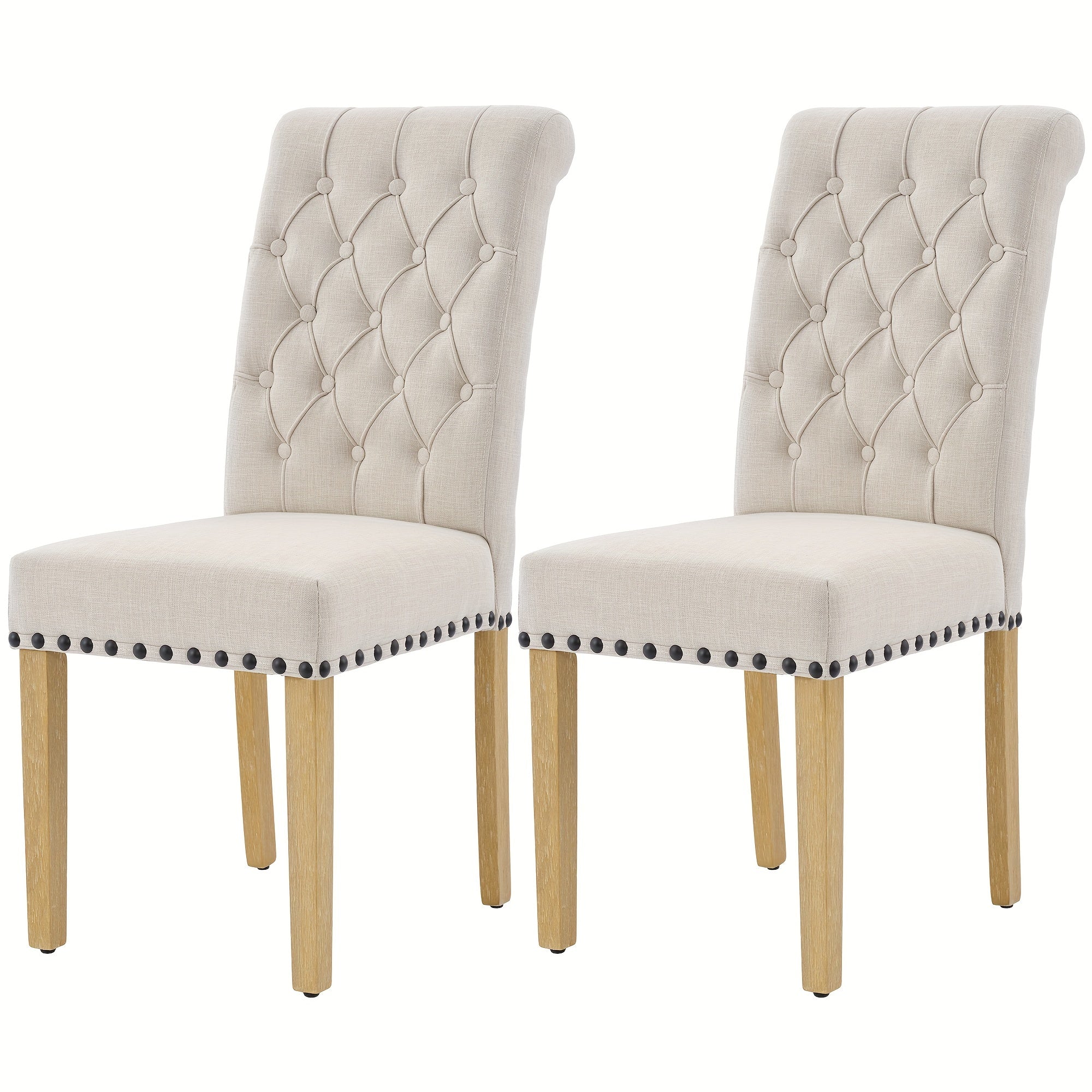 Linen Fabric Dining Chairs, Set Of 2 Modern Parson Chair, Fashionable Dining Room Chairs With Nailheads Trim, Button Tufting, Solid Wood Legs Living Room Chairs