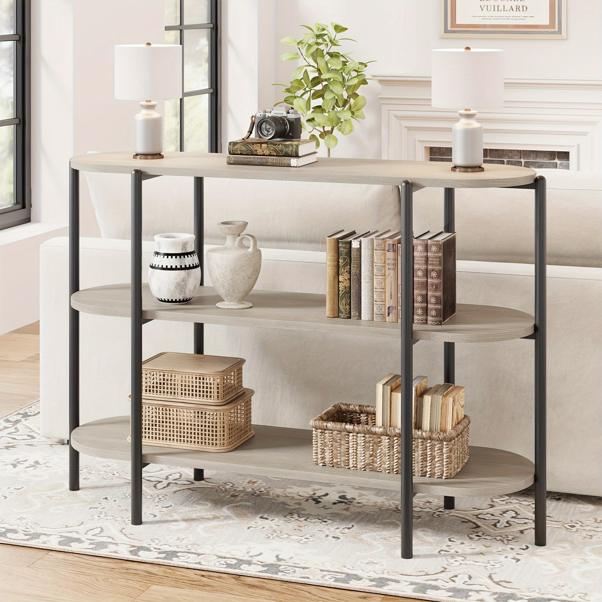 47.2" Inch Console Table, 3 Tier Industrial Metal Sofa Table, Behind Couch Table, Farmhouse Hallway Table For Entry, Living Room, Kitchen, And Dining Room