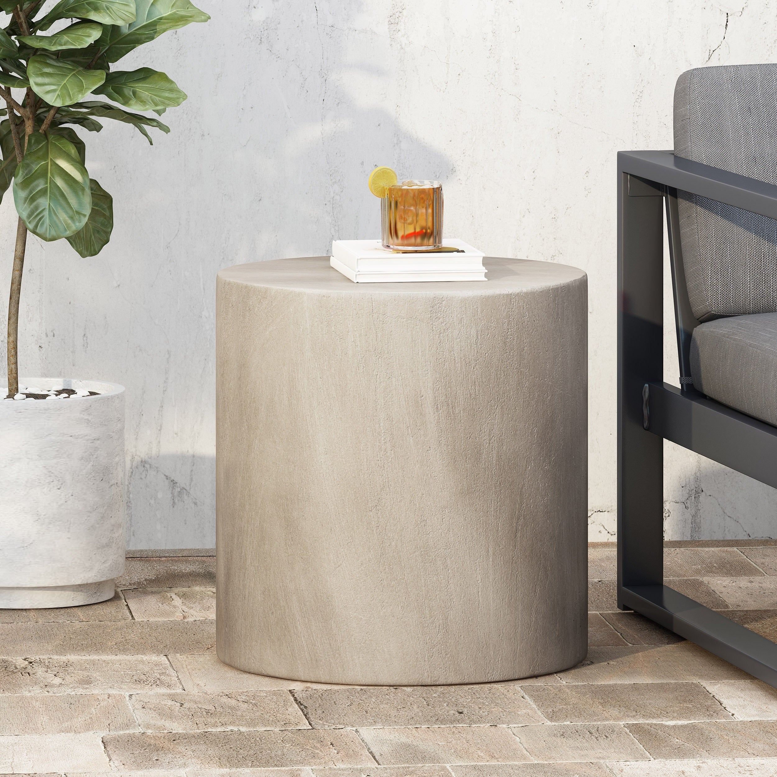 Light Concrete Side Table, Light Gray