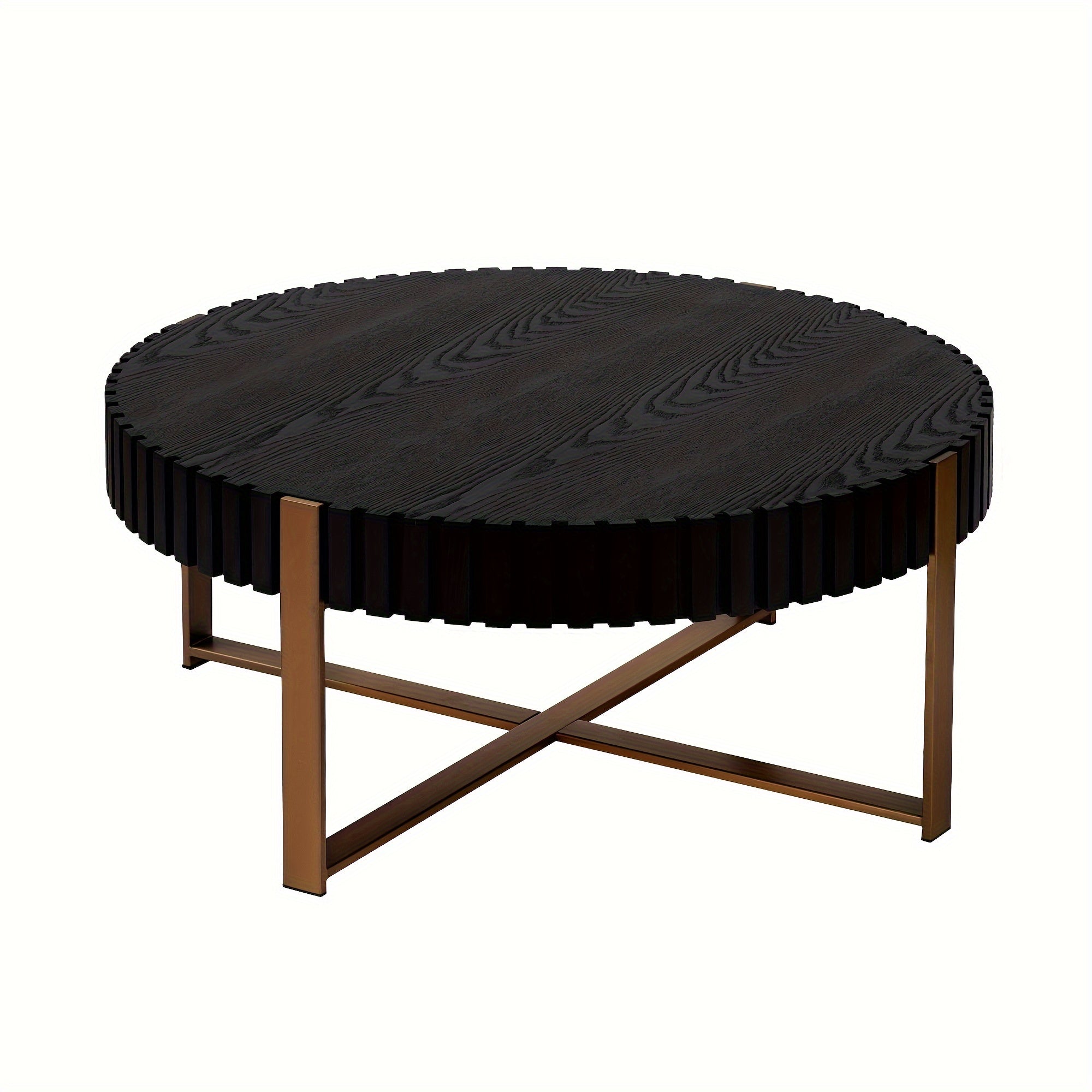 Modern Handcraft Drum Coffee Table 31.5 Inch Round Coffee Table For Living Room, Small Coffee Table With Sturdy Pedestal, Black