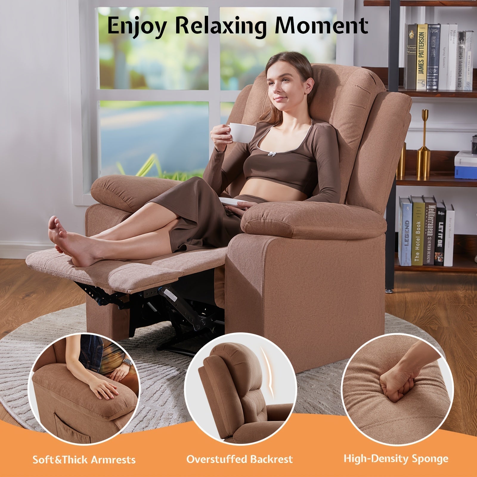 Adult Fabric Reclining Chair, Featuring Overstuffed Armrests & Backrest, Cozy Lazy Boy Sofa for Living Rooms & Home Entertainment Areas