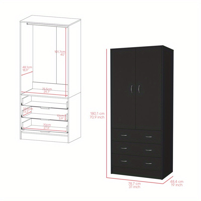 Bedroom Armoire Tall Wardrobe Closet Storage Black Metal Full Size Hanging Organizer for Home