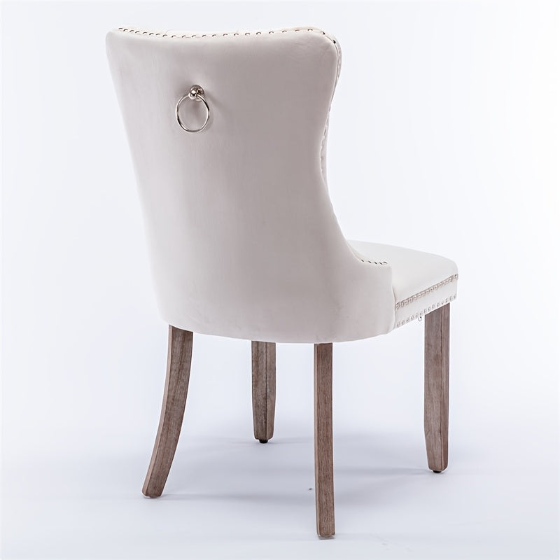 Beige Velvet Dining Chair - Set Of Two Elegant Plush Solid Wood Nail Head Decoration Contemporary SW2001BG - Beige