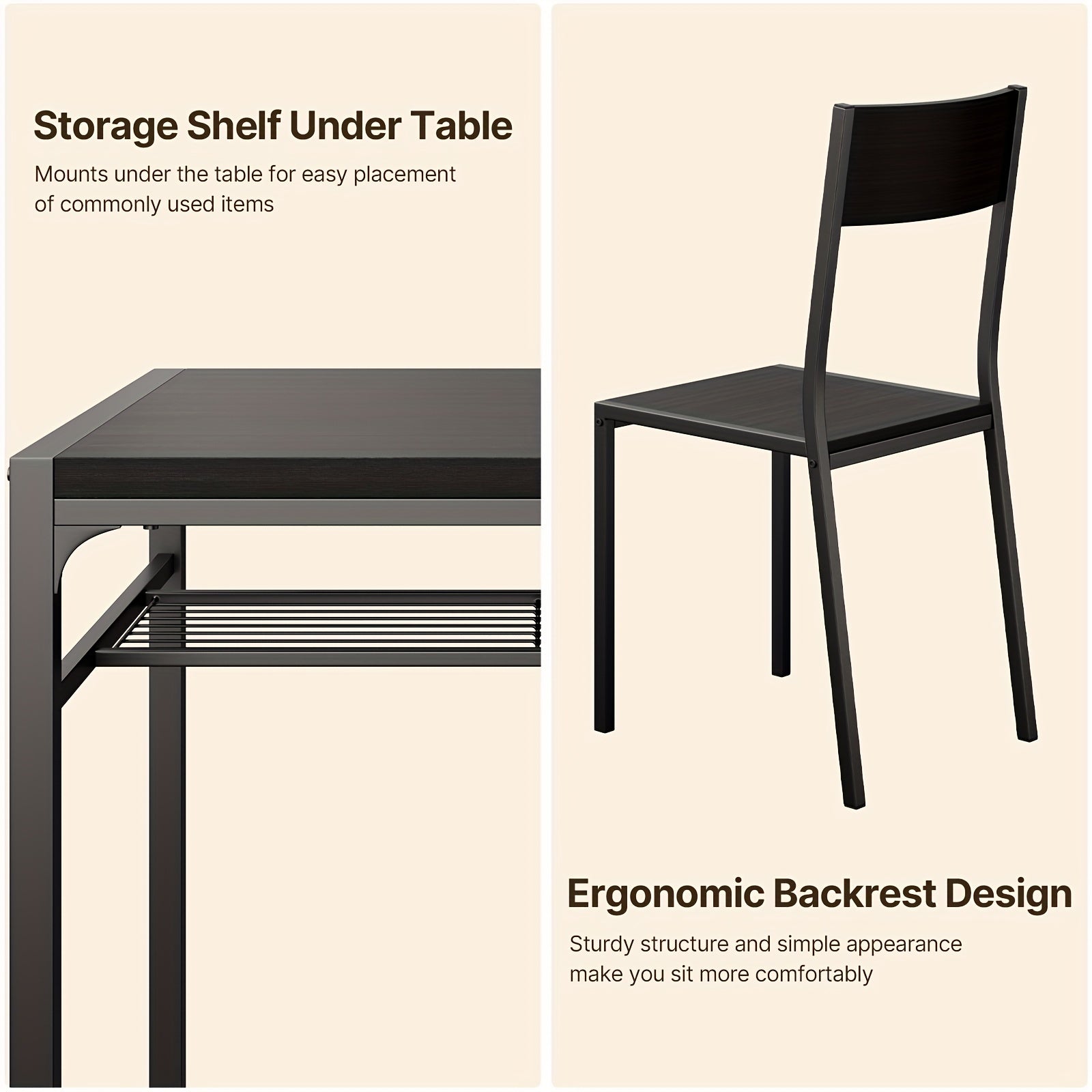 Dining Table Set For 2, 3 Piece Kitchen Table With 2 Chairs For Small Space, Apartment, Kitchen, Dining Room, Space-Saving, Black