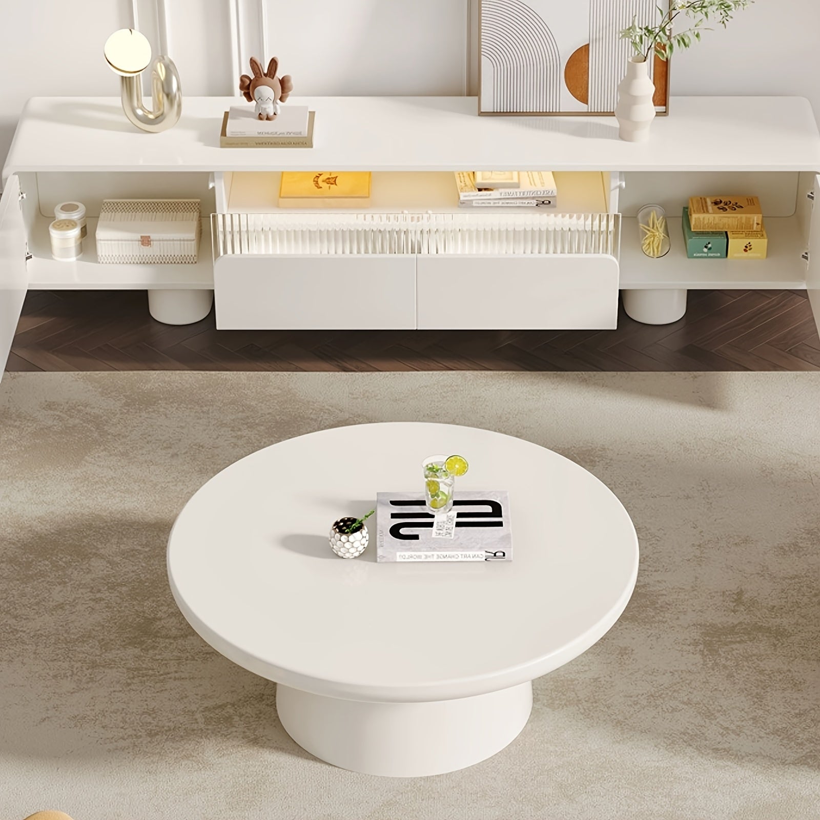 1pc Contemporary Oval Coffee Table, Modern Irregular Shape, Creamy White, Easy Assembly, No Electricity Required, Stylish Center Table for Living Room and Bedroom