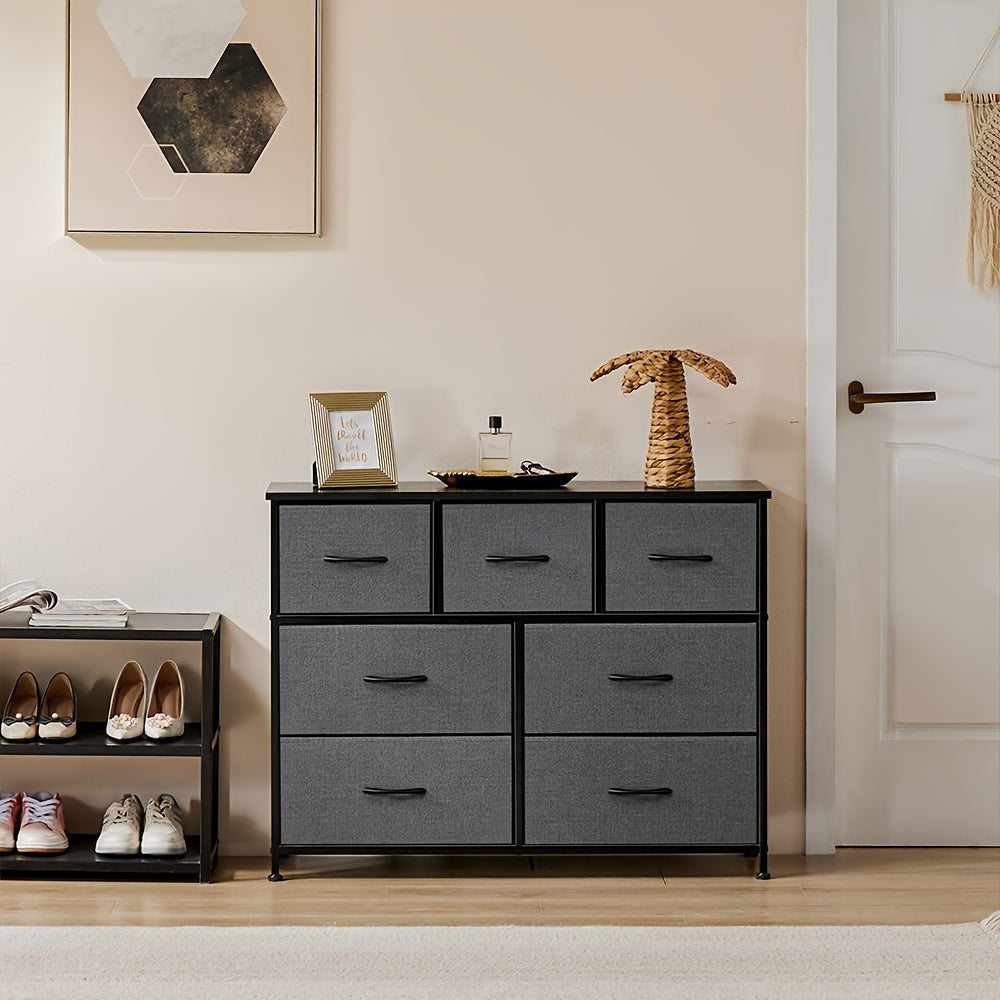7 Drawer Fabric Storage Tower Dresser - Bedroom Storage Solution With 45 Inch Screen Wooden TV Stand - Dresser