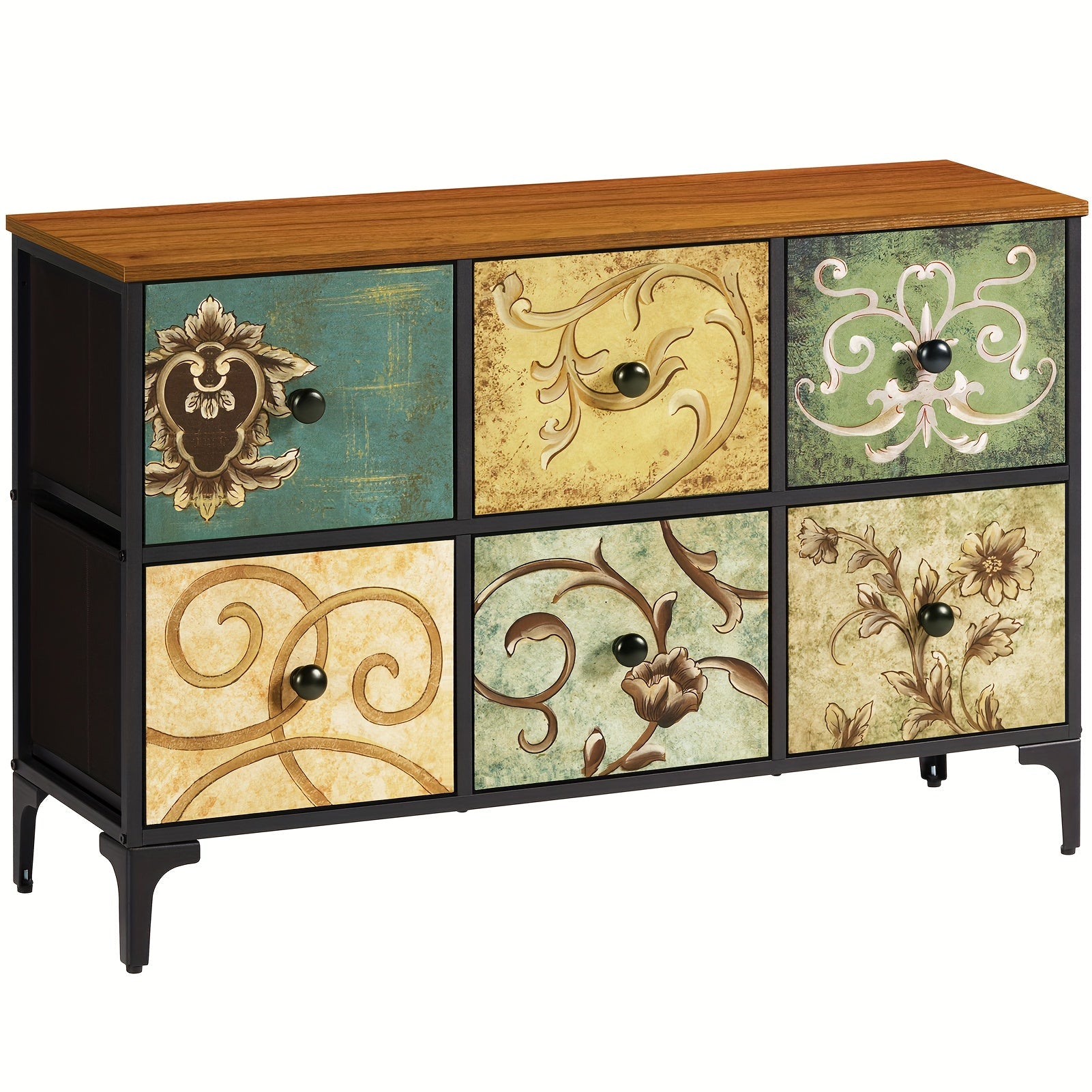 6 Drawer Dresser for Bedroom, Dresser for Closet, Sturdy Steel Frame, Wooden Top, 25.9'' H X 39.4'' W X 11.7'' D