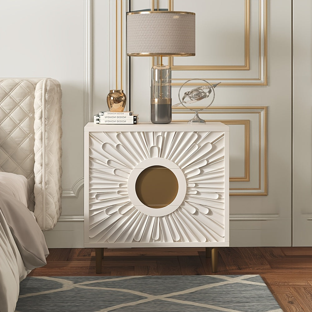 Modern Luxury Side Table End Table With Drawers Unique Designed Pattern Nightstand End Table For Office Rest Room White