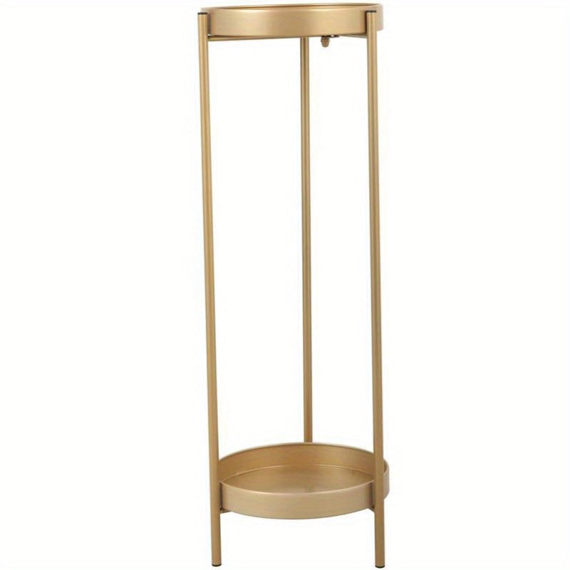 Elegant Golden 2-Tier Plant Stand - Foldable & Sturdy Metal Flower Holder, Perfect for Indoor/Outdoor Use, Supports up to 33 lbs