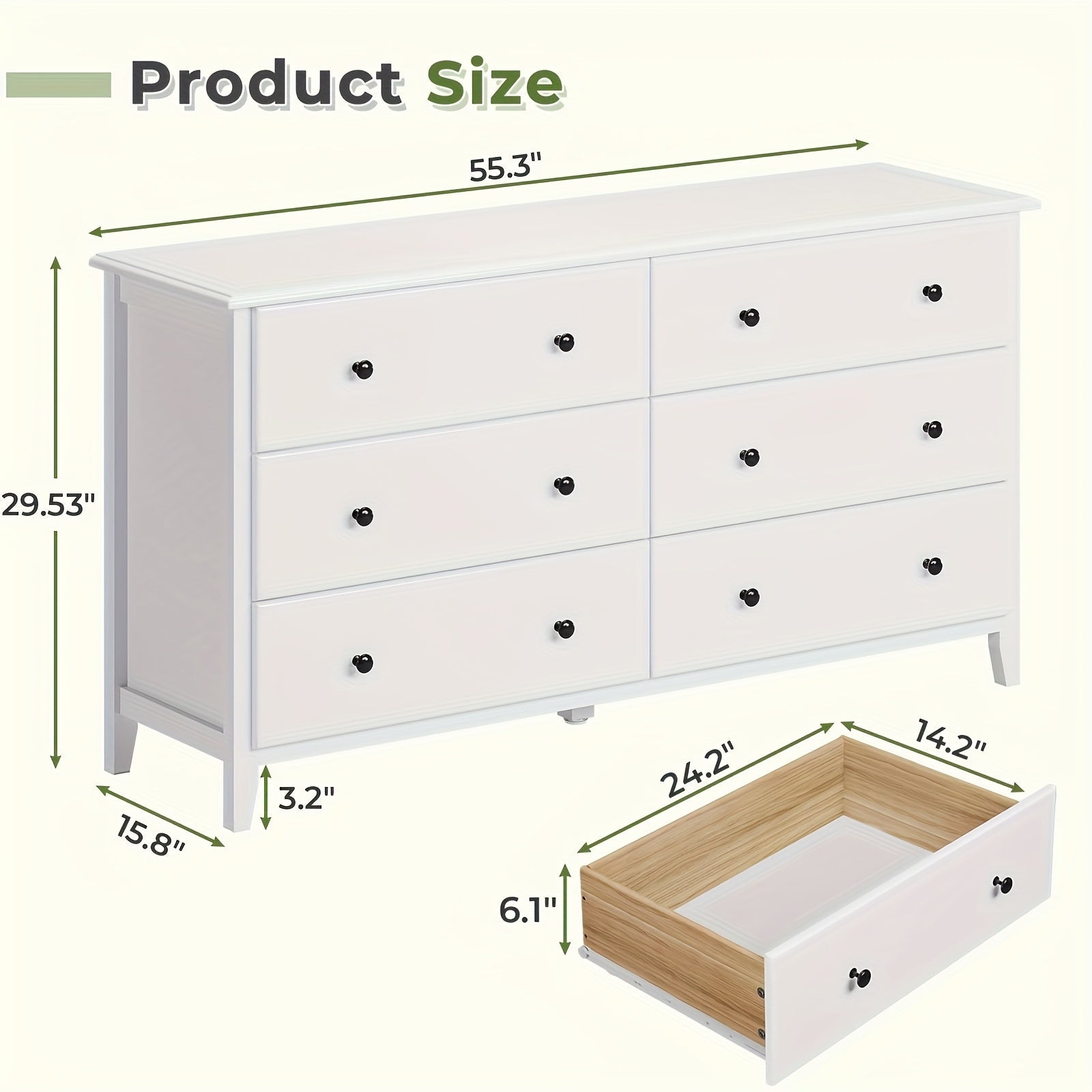 6 Drawer Dresser Large Capacity Storage Cabinet With Metal Slides For Bedroom Living Room White - White - Dresser