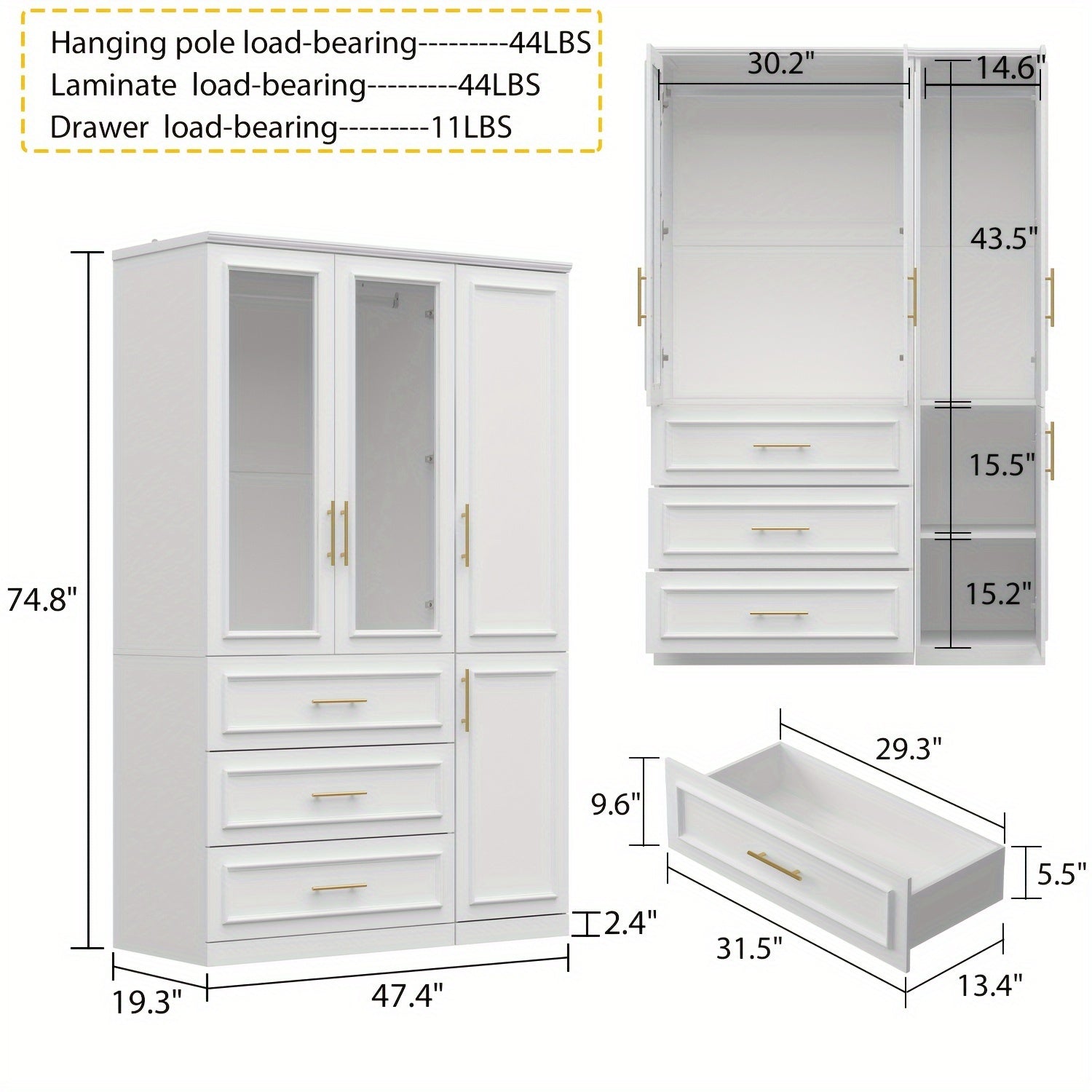 White Wardrobe Armoire for Bedroom Closet