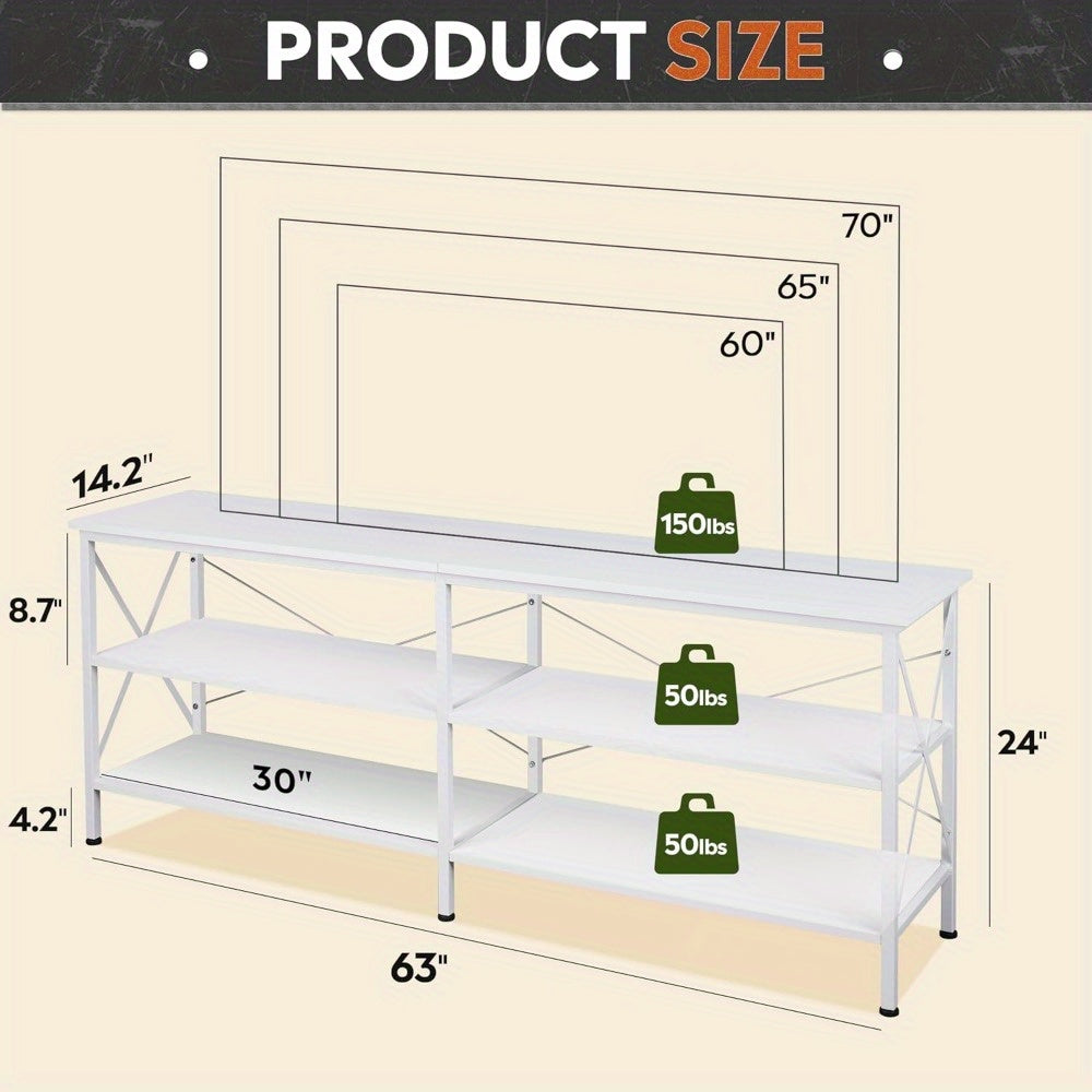Versatile 3-Tier Steel & Wood TV Stand - Perfect for Indoor/Outdoor Use Fits Up to 70’’ TVs Ideal for Living Room &