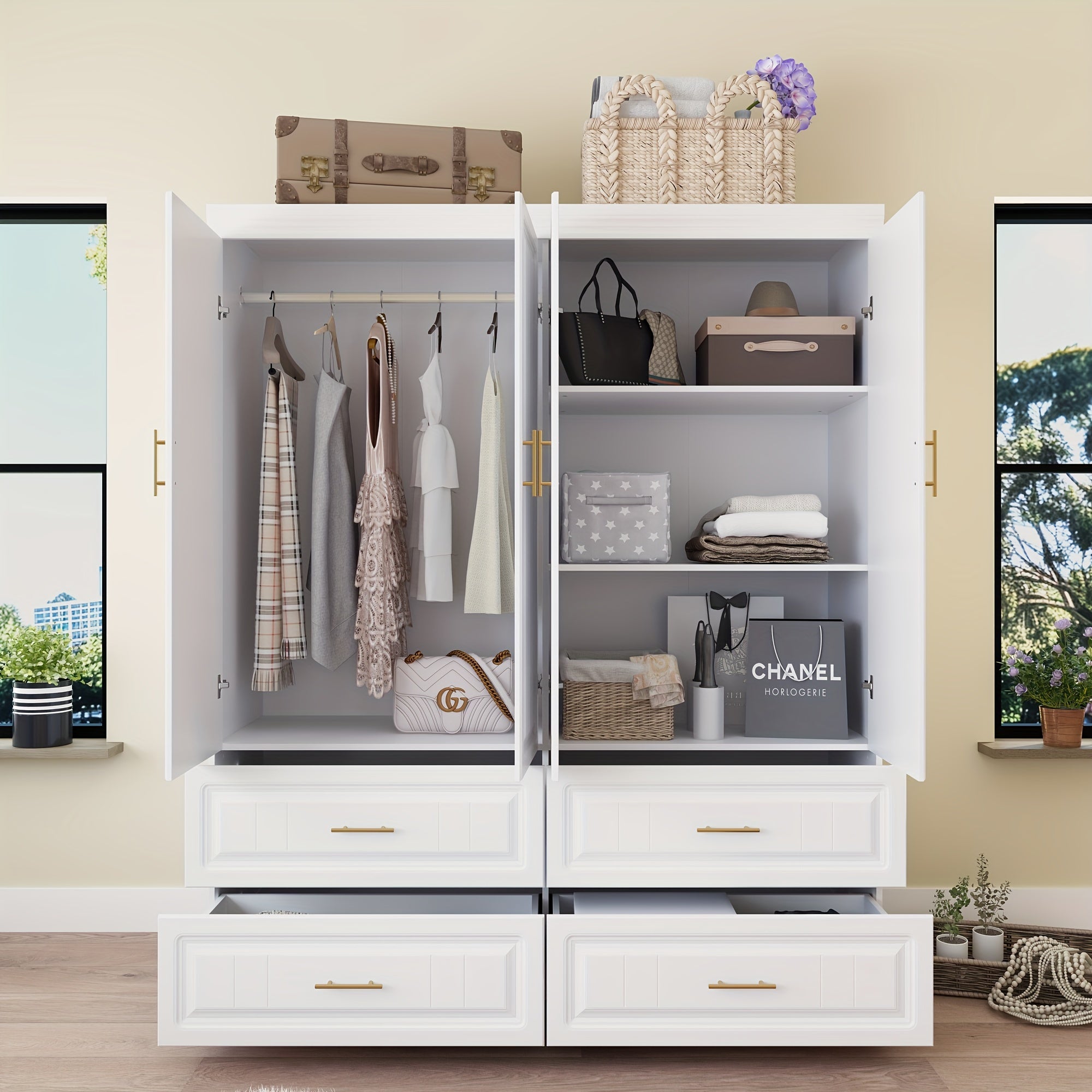 Closet Storage, Contemporary Wardrobe With Drawers For Streamlined Storage Solutions