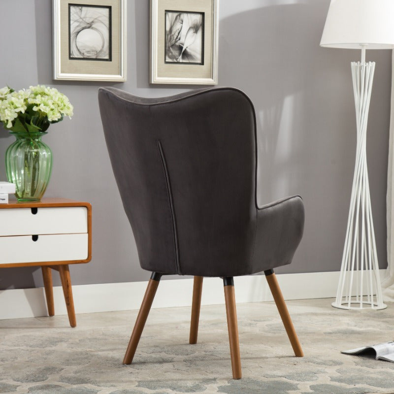 Contemporary Silky Velvet Button Back Accent Chair in Gray, Ideal for Lounge, Reading Nook, Adds Elegance and Comfort to Any Space