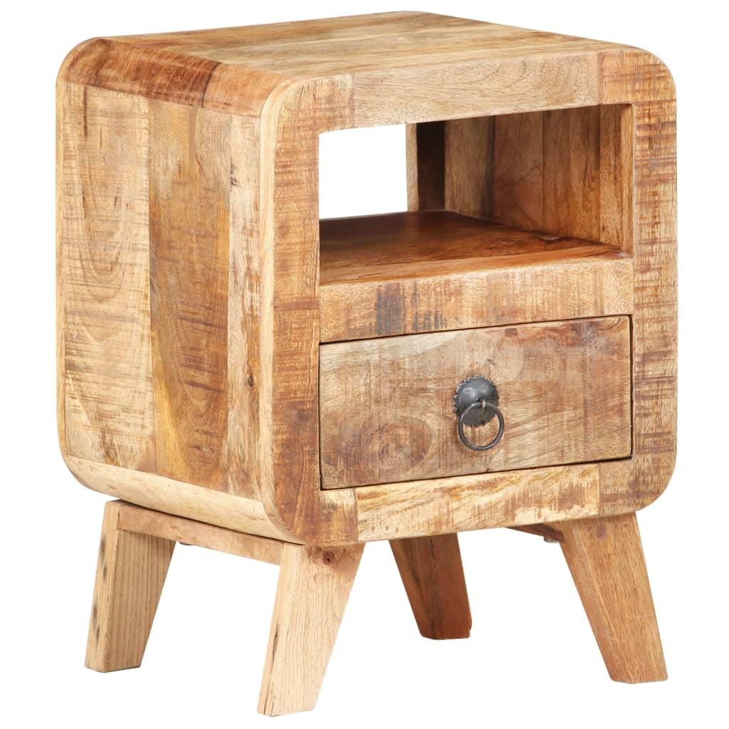 Modern Rough Mango Wood Bedside Cabinet 11.8"x11.8"x16.1" - Sturdy Hardwood Nightstand with Storage Compartment, Bedside Cabinet