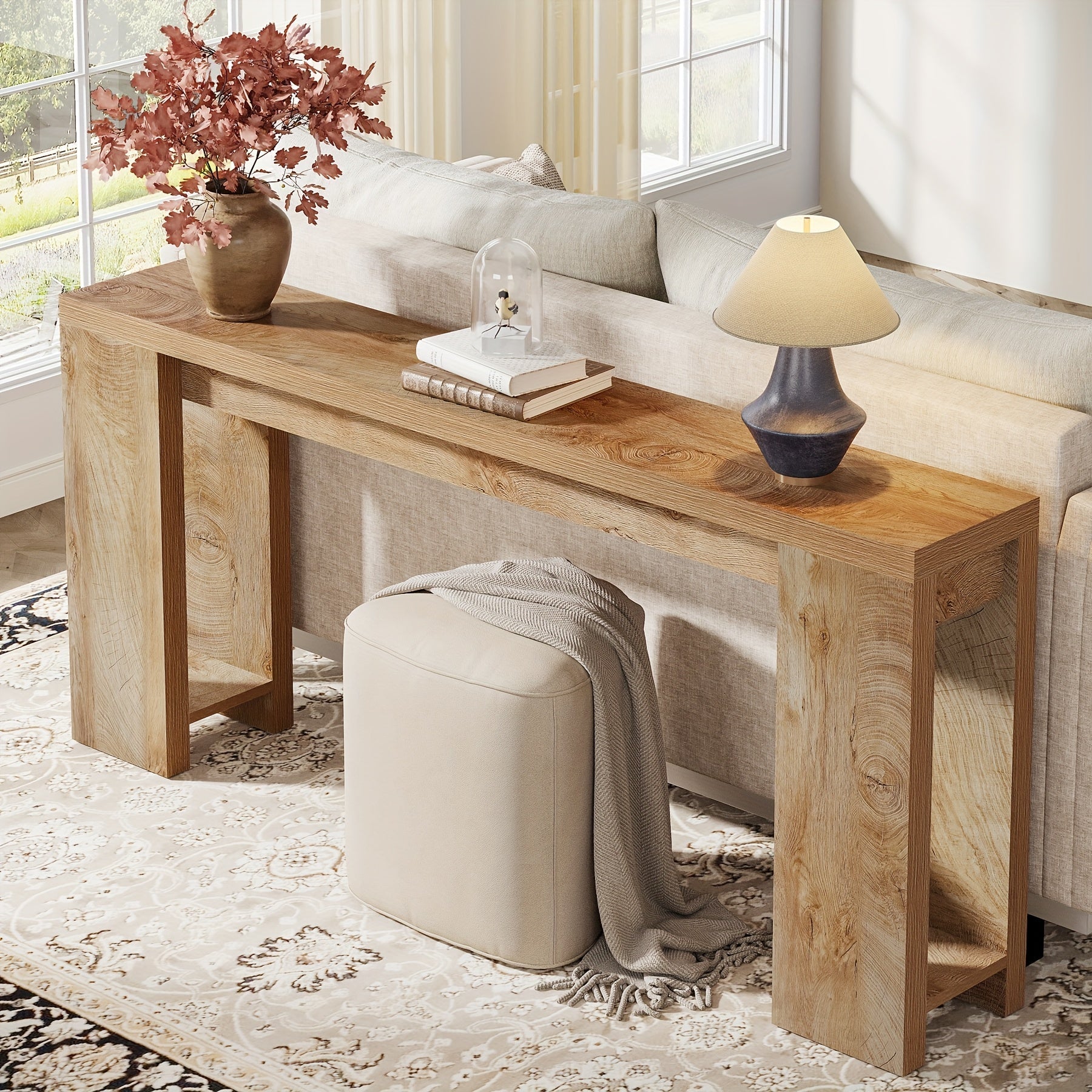 Chic 70.9" Light Oak Brown Console Table - Modern Farmhouse Style, Space-Saving Design with Ample Storage & Display Space for Entryway, Living Room, Hallway - Features Natural Wood Grain & Minimalist Elegance, Home Decor