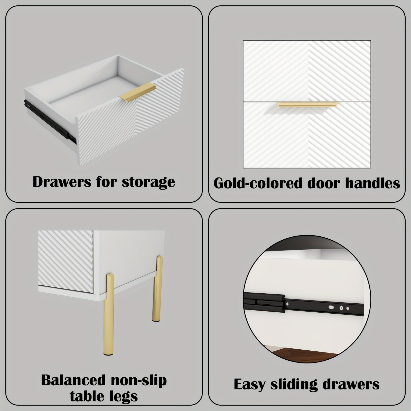 Modern White and Golden Bedroom Dresser with 9 Drawers Metal Feet and Golden Pulls - Hardwood Fiberboard Storage