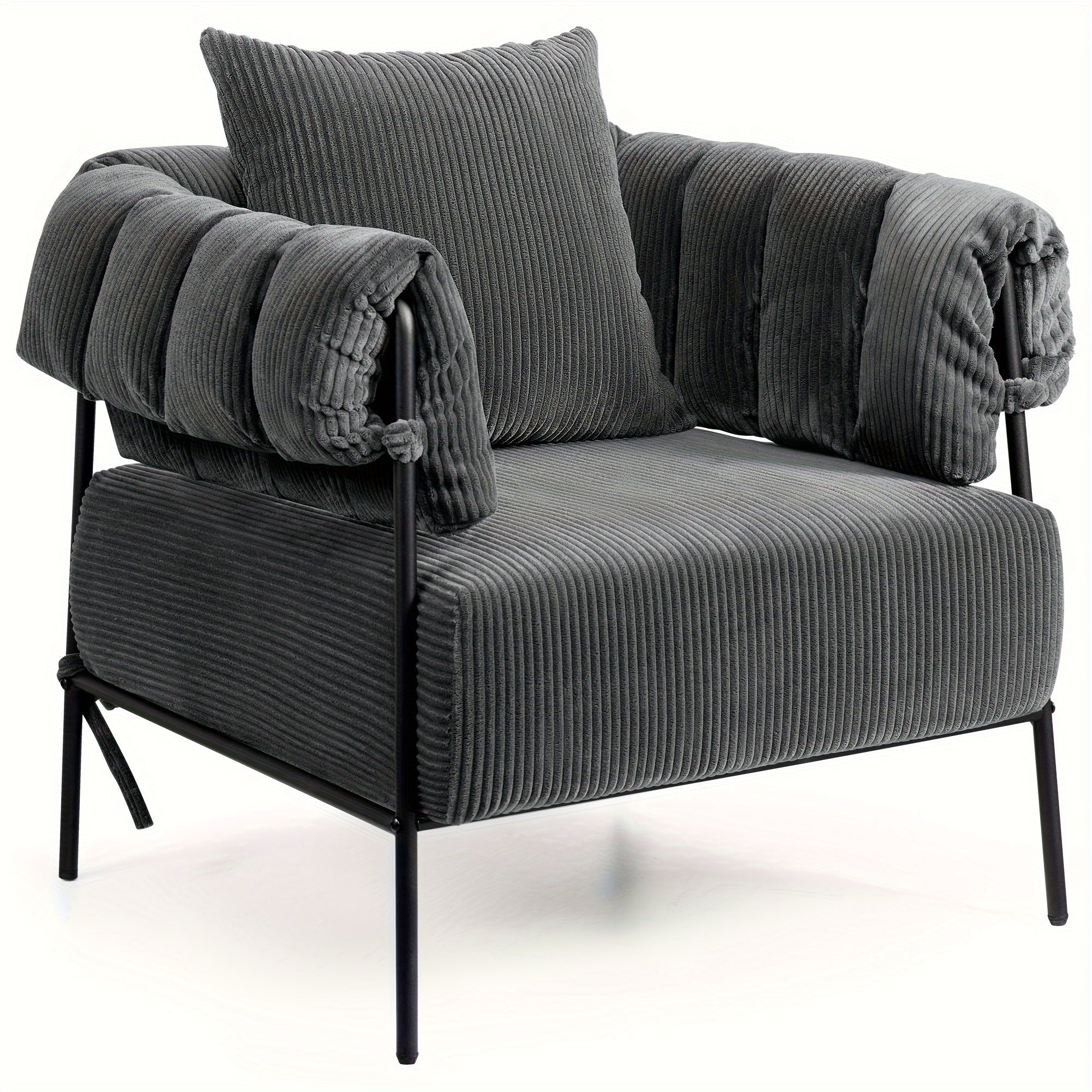 Sofa Chair Corduroy Fabric Modern Accent Chair With Metal Legs And High-Density Sponge Cushions