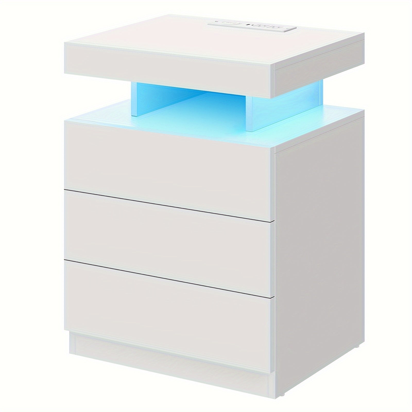 2PCS/ 1PC LED Nightstand Modern White Nightstand With Led Lights Wood Matte Led Bedside Table Night Stand With 2 High Gloss Drawers For Bedroom 20.5" Tall