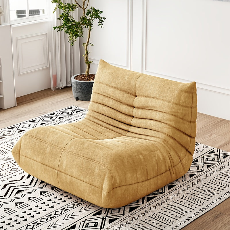 Luxurious Mustard Yellow Velvet Bean Bag Chair Sofa - Ergonomic, Armless, Soft & Durable Teddy Velvet Upholstery for Ultimate Comfort - Ideal for Living Room, Bedroom, Balcony, and Apartment Decor