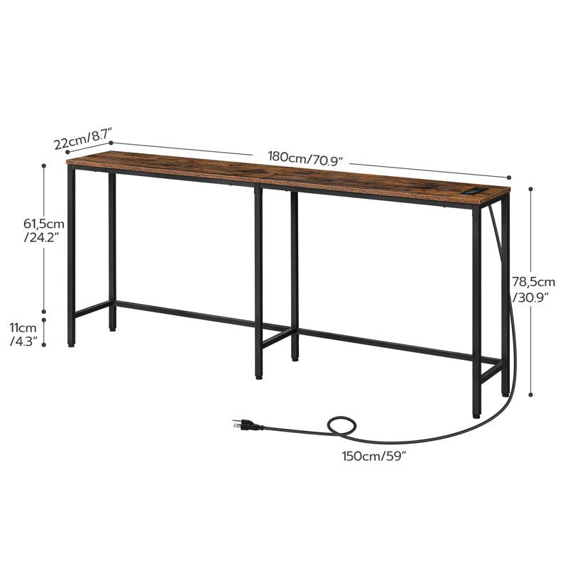 70.9 Inches Console Table with 2 Power Outlets and 2 USB Ports, Extra Long Entryway Table with Charging Station, Narrow Sofa Table Behind Couch, Hallway, Living Room