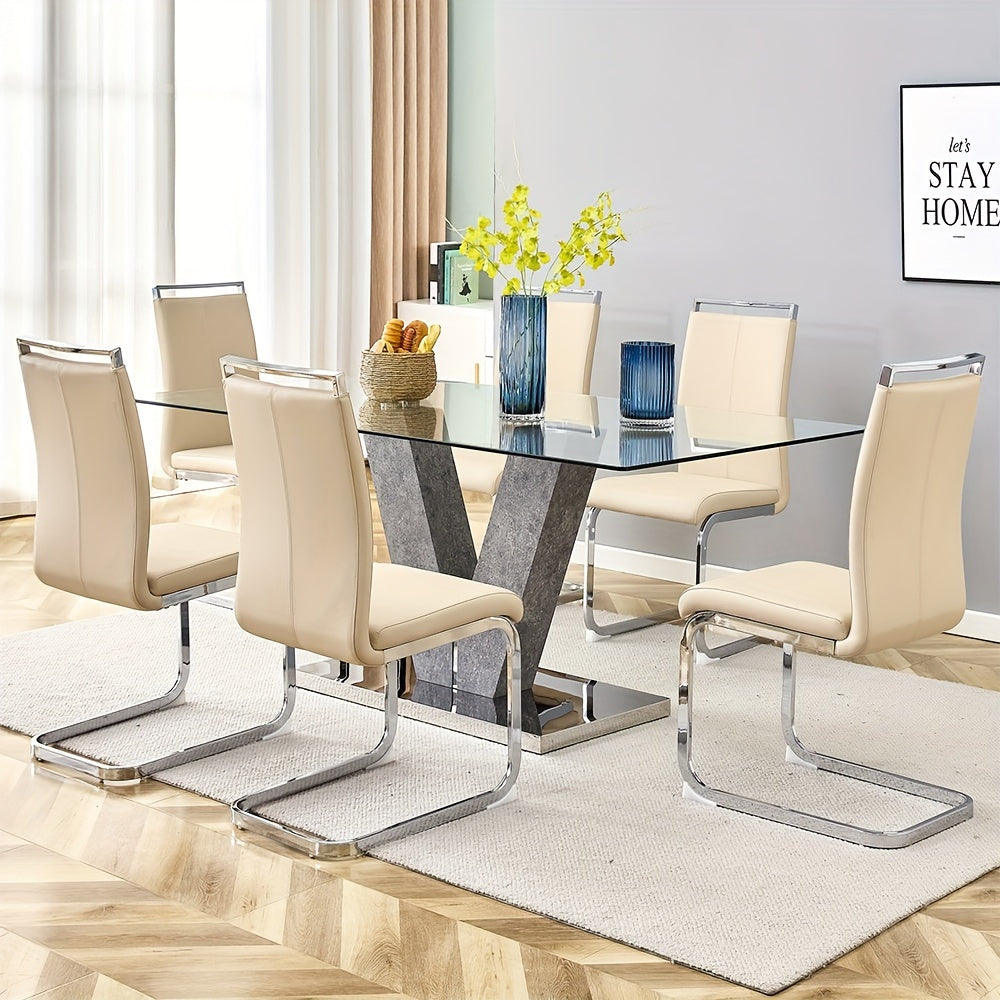 Stylish Beige Faux Leather Dining Chair with Silvery Metal Legs – Easy to Clean, Ideal for Modern Dining Rooms and Kitchens, Comfortable and Durable Seating, Chic and Neutral Design for Home Decor, Set of 2 Chairs, kitchen