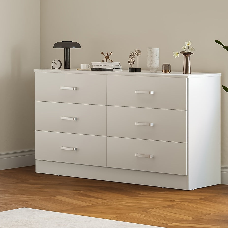 6 Drawer Dresser For Bedroom With Deep Drawers Large Wood Dressers & Chest Of Drawers Handle Free Modern Long Dressers