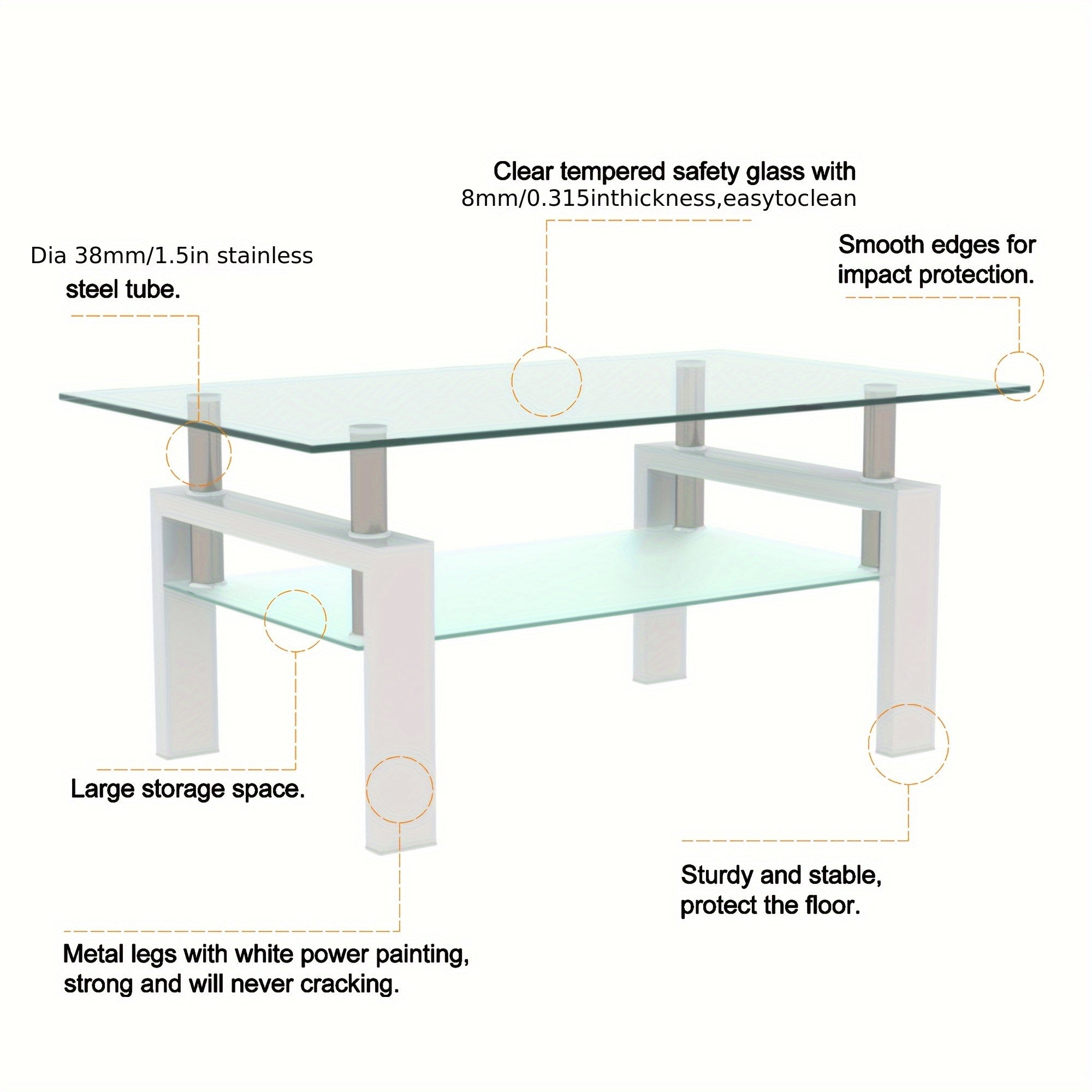 White Coffee Table, Clear Coffee Table, Modern Side Center Tables for Living Room, Living Room Furniture