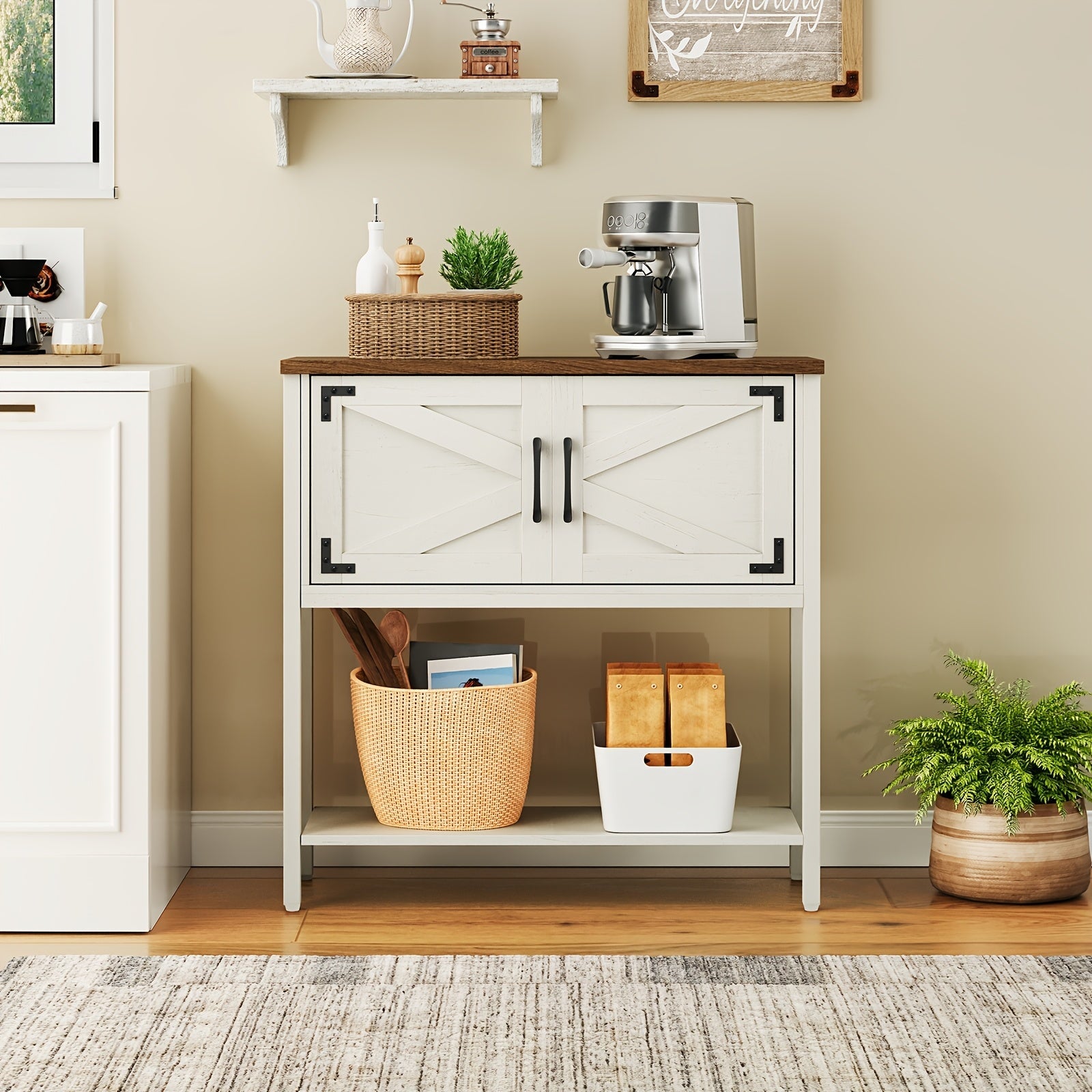 Entryway Table, 31.5'' Farmhouse Console Table With Storage, Sofa Table Behind Couch, For Entryway, Hallway, Foyer, White And Walnut