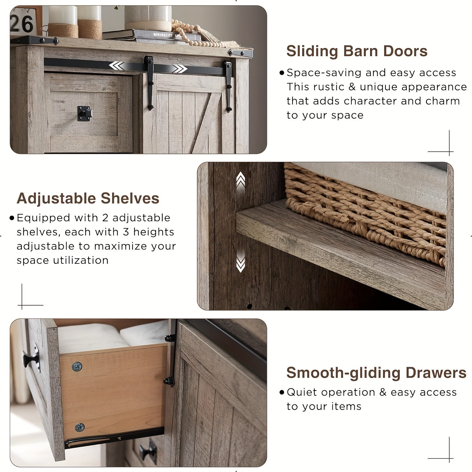 5 Drawers Dresser For Bedroom W/Sliding Barn Door Farmhouse Modern Tall Dresser 5 Chest Of Drawers Storage Organizer