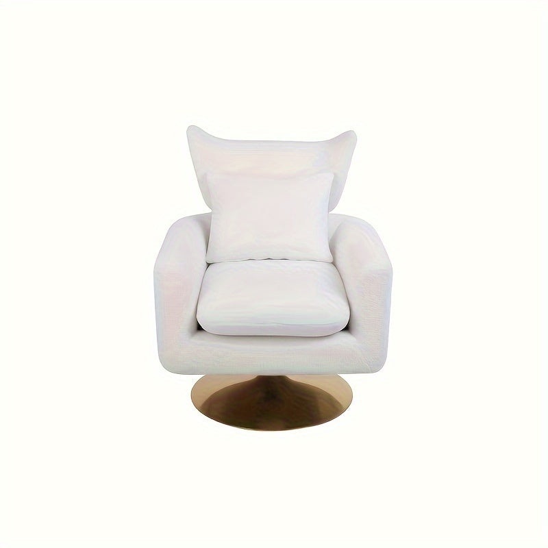 Classic Mid-Century 360 Degree Swivel Armchair In Teddy Fabric With Cushion