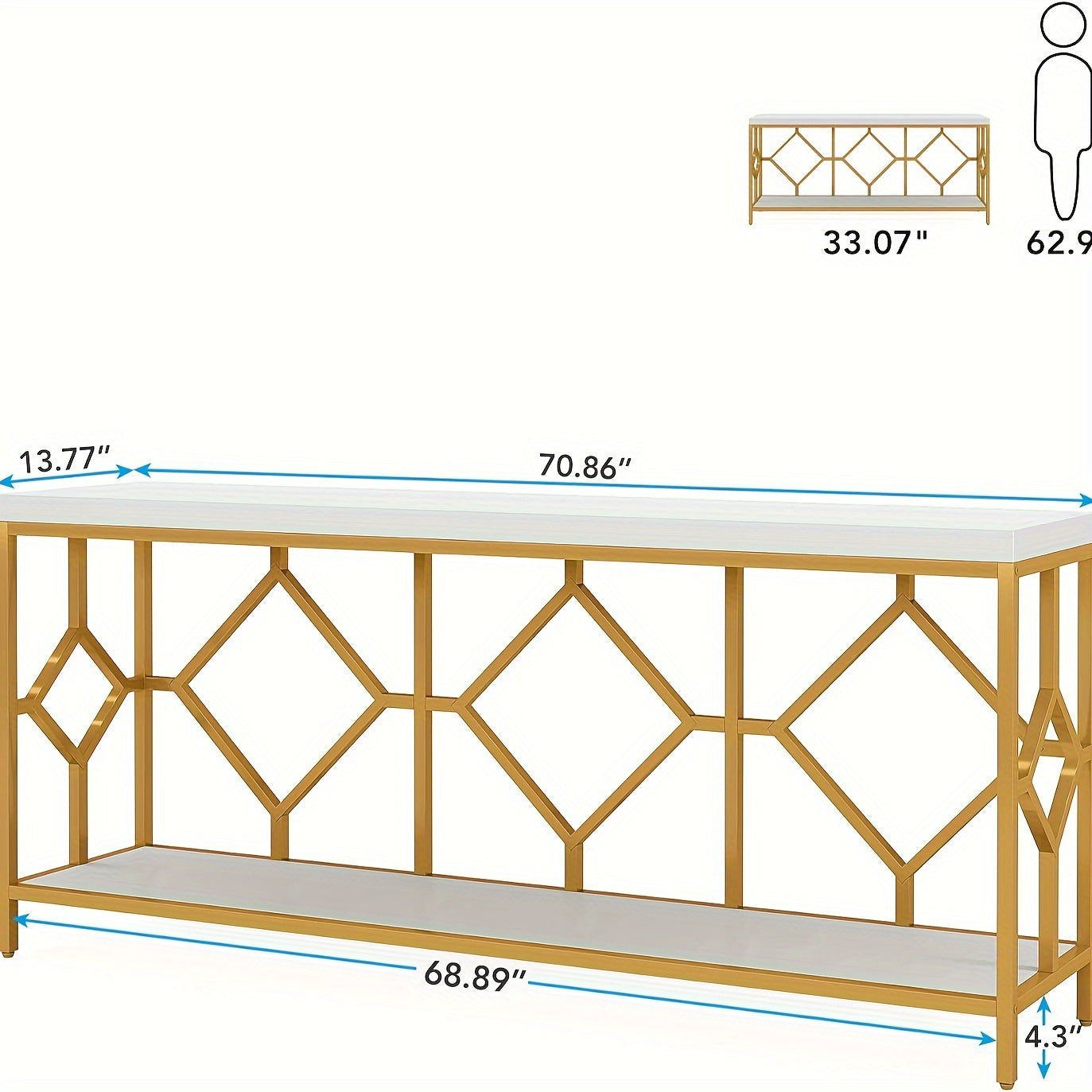 71-Inch Extended Sofa Table with Open Shelf, Space-Saving Console Behind Couch Table