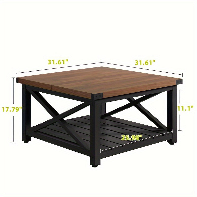 Farmhouse Square Coffee Table Wood Center Table End Table with Open Storage Shelf for Living Room Gray Wash - Walnut